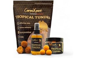 CarpeXpert - Gamme Tropical Tundra - Bouillette 15mm + Pop-Up + Bait-Spray - Fruité & Hyperprotéiné - Toutes Saisons - Appât pêche Carpe, Amorce Longue Durée, Attractant Puissant
