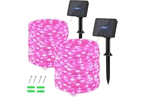 Dalugo Solar String Lights Outdoor, 120 LED Solar Powered Fairy Lights 40Ft 8 Modes Waterproof Garden Lights for Garden Tree Party Wedding Indoor/Outdoor Decoration(Pink-2 Pack)