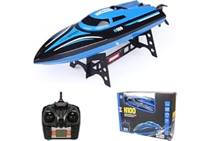 GOOLSKY Bateau télécommandé pour lacs, piscines et aventures en plein air 2,4 G 4 canaux haute vitesse électrique RC Bateau cadeau pour enfant – Bleu