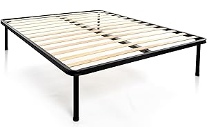 DOLCI SOGNI Rete Matrimoniale 160x200, Queen Size, Rete Ortopedica Doghe Letto Matrimoniale e 4 Piedi Smontabili, Struttura Letto Matrimoniale 160x200 Interamente in Ferro 100% Made in Italy