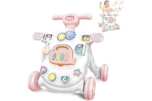 KalaDuck Primi Passi per Bambini, Girello Neonato con Centri di Attività Multifunzionali, Giocattolo Carrello Primi Passi Regolabile in Altezza, Giochi Musicali Bambini di Prima Educazione (Rosa)