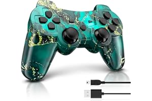 Boowen Wireless Controller for PS3, 6-Axis High Performance Motion Sense Dual Vibration, Bluetooth, Rechargeable, Upgraded Gaming Joysticks, USB Charging Cords, Compatible with Sony PlayStation 3