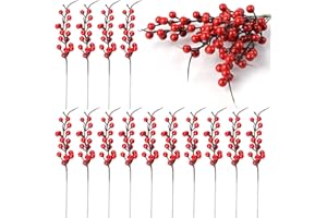 MEIYIFAN 20 Pezzi Stelo di Rami di Bacche Rosse,Bacche Di Natale, Bastoncini di Bacca Artificiale, per Albero Di Natale, Ghirlande, Forniture Per Feste Di Natale Decorazione (25cm) (Stile 1)