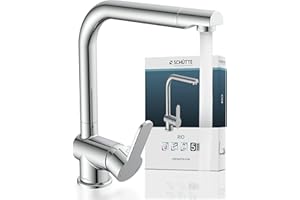 SCHÜTTE 79816 RIO 360° Swivel Kitchen Tap, Sink Mixer Tap with High Spout, Single Lever Mixer, Single Sink, Double Sink Mixer Tap for Sink, Chrome