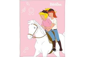‎BERONAGE Bibi und Tina Decke - Pferde Rosa - 130 x 170 cm | Fleece-Decke mit Sabrina, Kuscheldecke, Tagesdecke, Flauschdecke | Ideal für Sofa und Bett | Martinshof, Amadeus | Kinderdecke und Geschenkidee