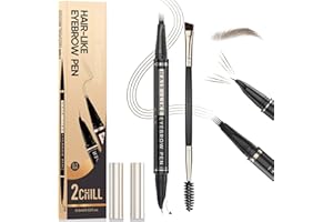 2CHILL 30° Curved Eyebrow Pencil, Magic 2-in-1 Eyebrows, Waterproof Eyebrow Pen with 4 Tips, Vibrant Microblading Eyebrow Colour for Women (03 Dark Brown)