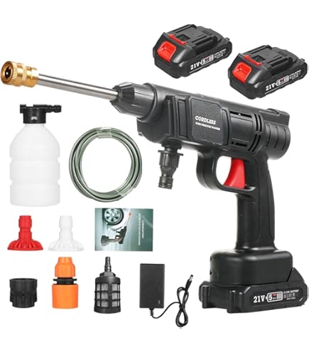 Hogedrukreiniger, 18 V, hogedrukreiniger op accu, 30 bar, 435 psi, draadloos hogedrukpistool met 5 m slang, waterpistool voor het reinigen van auto's (9000 mAh