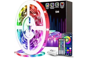 Tenmiro RGB LED Strip 5m, Selbstklebend LED Streifen mit Fernbedienung und APP Steuerung, Musiksynchronisation und Dimmbarem Farbwechsel, Geeignet für Raum, Haus, Party, Festliche Dekoration