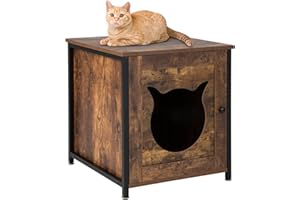 COSTWAY Szafka dla kotów, kuweta dla kota z drzwiami i wejściem, drewniany stolik pomocniczy, domek dla małych i średnich kotów, kolor brązowy, 50 x 53 x 55 cm (1 opakowanie)
