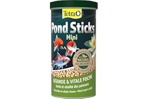 Tetra Pond Sticks Mini, Alimento para peces de estanque pequeños, para peces sanos y agua clara en el estanque del jardín, lata de 1 L