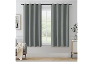 Beauoop Blackout Curtains for Bedroom Grey Curtains 54 Drop Herringbone Textured Eyelet Curtain for Living Room Thermal Insulated Noise Reducing Window Curtain Drapes 2 Panels