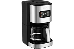 Krups First – Cafetera de filtro 1,25 L, acero inoxidable, temporizador 24 horas, selector de intensidad de la infusión, cabezal de agua, modo preinfusión, antigoteo, hasta 15 tazas, KM480D