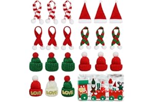 DULUOK 21 Pieces Christmas Mini Knit Hat Scarf Set Red Green Mini Christmas Hat Crafts Mini Santa Hats, Christmas Finger Hat Party Accessories for Wine Bottle Christmas Tree DIY Decoration (Red Green White)
