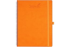 BEZEND A4 Academic Diary 2024-2025 Week to View Spiral Bound [Orange] 18-Month Weekly Planner runs Jul'24 - Dec'25. Appointment Diary 24/25 with Monthly Tab, PU Leather Soft Cover, 28.5 x 22 cm