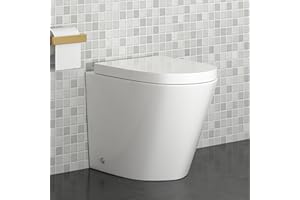 ROYAL BATHROOMS Modern Back to Wall Rimless Toilet Pan Gloss White Ceramic Round Shape with Soft Close Seat - Cesar