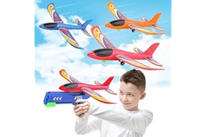 Erlliyeu Flugzeug Spielzeug, Schaum Flugzeug Segelflugzeug, Styroporflieger Wurfgleiter Katapult Pistole mit 4 Schaum Flieger,Outdoor Sport Spielzeug Geschenk (Blue)