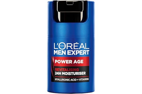 L'Oréal Crema hidratante para hombre, Antiarrugas y antienvejecimiento, Con ácido hialurónico hidratante para el envejecimiento, Para pieles secas y apagadas, Men Expert Power Age, 50ml