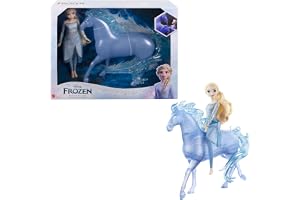 Mattel Disney Frost Elsa modedocka och Water Nokk-figurset | Rörlig Elsa-docka med avtagbar kjol och böjbara knän för ridning