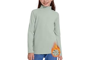 WOWENY T-shirt thermique à col roulé pour enfant - En polaire - Chaud - Côtelé - Pull à col roulé - Pour fille - Manches longues - Pour l'hiver - 5-14 ans