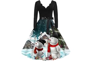 DIYIOUZHOU Soft Dress Womens Classic Long Sleeve Birthday Xmas Tuni Velvet Cozy V Neck Snowflake Zip Evening Dress Womens