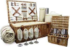 Fine Food Store Sandringham 4 Person Luxury Wicker Picnic Basket with Accessories Ideal as Wedding/Birthday For Wife