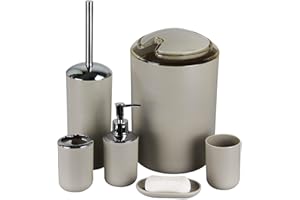 GMMH Set di 6 accessori da bagno, con dispenser per sapone, portasapone e scopino per WC. Beige Design 3