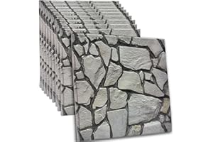 SZDIANHAI 10Pcs 3D Stone Wallpaper in White, Faux Foam Brick Wall Panels Peel and Stick, Waterproof for Bedroom, Living Room, and Kitchen Decor (30x30cmx)