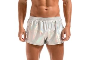 Amy Coulee Mens Metallic Shorts Rave Shiny Hot Pants Sparkly Sexy Boxer Shorts with Pockets