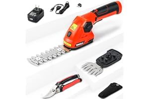 SHALL Cisailles à arbustes électriques 7,2 V, cisailles à Gazon sans Fil portatives 2 en 1, Taille-Haies, Coupe-Herbe, sécateurs