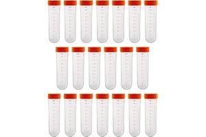 HUAZIZ 20 Pezzi Provette in Plastica per Provette da Centrifuga, Provette Graduate da 50ml con Tappi a Vite per Esperimenti di Chimica di Laboratorio (Arancione) Fondo Arrotondato