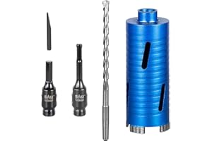 SALI Diamond Core Drill Bit Set - 65mm x 150mm Turbo Laser-Welded Segments for Concrete, Brick, Block, Stone Masonry, Granite with SDS Adapter, Hex Shank Adapter, Centre Drill Bit