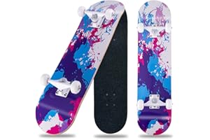 CLYCTIP Skateboards,31 x 8 inch Complete Skateboard for Beginners,8 Layer Maple Concave Cruiser Trick Skateboard for Teens and Adults