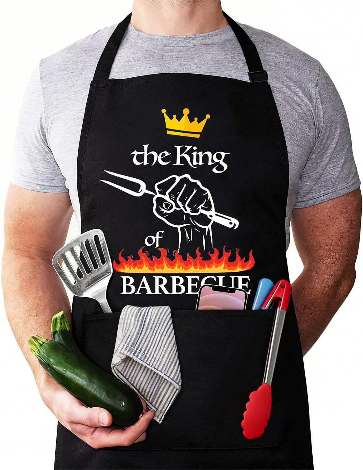 WGIJXA Delantal Cocina Barbacoa Hombre Personalizado, Delantal Barbacoa Hombre Divertido Negro Profesional, Mandiles de Cocina gracioso 2 Bolsillo
