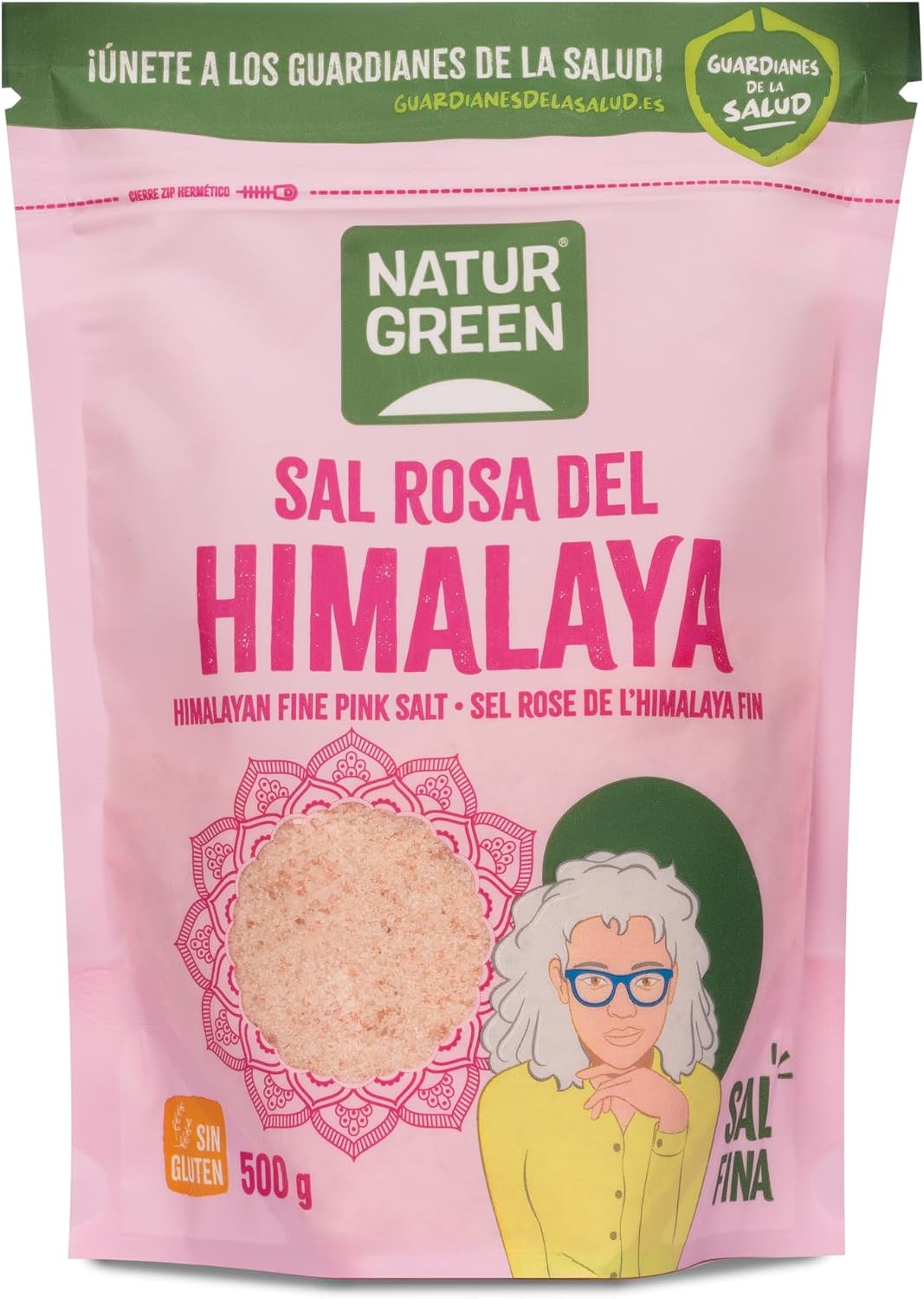 NaturGreen - Sal Rosa del Himalaya Fina, Sal Rosa para Cocinar, Sazonador del Himalaya, Sin Refinar, Sin Conservantes, 100% Ecológica - 500g
