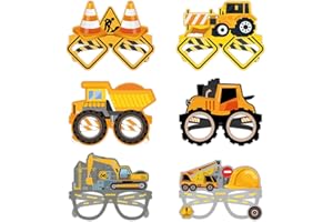ParPix 12 Stück Baustelle Kindergeburtstag Papierbrille, Bagger Geburtstag Deko Lustige Brillen, Baustelle Geburtstag Party Brillen, Deko Baustelle Kinder Brillens, Baustelle Brillen Kinder Erwachsene
