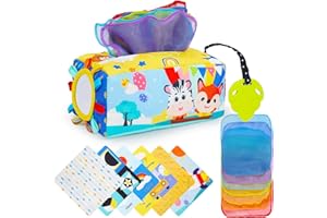 Zusentee Baby Tissue Box Toy Sensory Toys for Babies Baby with Chew Toys and Mirror, Montessori Toys for Babies 0-6 Months Tissue Box Sensory Toys Baby Games Montessori Toys, weather