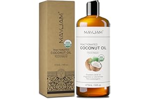 ‎MAYJAM MAYJAM Fraktioniertes Kokosöl Bio 473ML, Trägeröl Kokosnussöl Reines Natürliches für Haut Haare, Leicht zu Absorbieren, USDA Organic, Hautöl Reparatur und Pflege, Coconut Oil für Massage