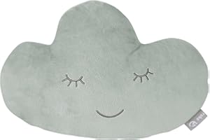 roba Coussin Décoratif pour Chambre d'Enfant en Forme de Nuage roba Style - 32 x 19 cm - Oreiller Bébé en Peluche - Visage Souriant Brodé - Vert Givré