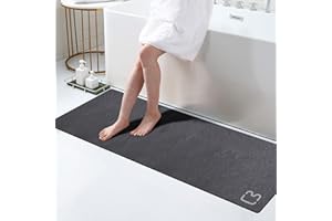 RUERYA Grand tapis de bain extra long à séchage rapide, super absorbant, envers en caoutchouc antidérapant, pour salle de bain, baignoire, douche, évier, gris foncé (43,2 x 150 cm)