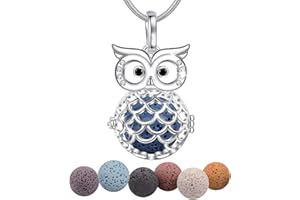 INFUSEU Collar Aromaterapia Buho, Colgante Difusor De Aceites Esenciales Relicario De Buho Grande De Ojo Sabio Chapado En Plata Para Aliviar La Ansiedad Para Mujeres Y Ninas