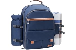 Sunflora Picknick-Rucksack für 4 Personen mit Decke Picknickkorb Set für 2 Personen mit isolierter Kühltasche Weintasche für Familienpaare (Marineblau)