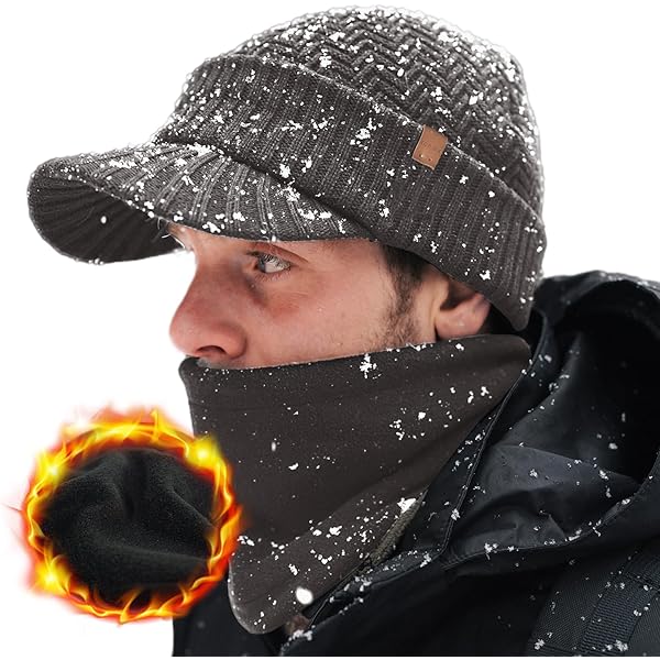 TOP-EX DryKnit™ Waterdichte wintermuts voor dames en heren, merinowol, gebreide muts met vizier, warme fleecevoering, voor dames, Newsboy Cap, ideaal voor koud weer en outdoorsporten, M-L