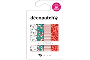 Décopatch TD924C - Assortiment de 4 papiers Foil avec dorure à Chaud - Papier déco Noël - Lutins