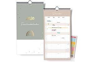 ‎PAPERLIONS Family Planner 2026 with 5 Columns as Wall Calendar in Grey [Gold Leaf] I Oct 25 - Dec 26 I 22 x 43 cm I Family Calendar Wall I Monthly Calendar with Holidays and Holidays, Timetables etc.