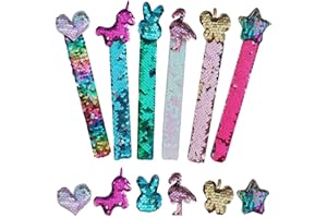 LINKLKBOY 6 Pezz Braccialetti Sirena, Braccialetti Schiaffo Cinturini Schiaffo, Bracciale Paillettes, Cinturino con Brillantini Reversibili Bicolore, per Forniture per Feste da Sirena per Bambini