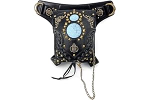 MALAYAS Women Men Leather Steampunk Bag Vintage Shoulder Steampunk Handbag Gothic Waist Packs Leg Bag, Fleur de Lys & Circles, CFB004-2