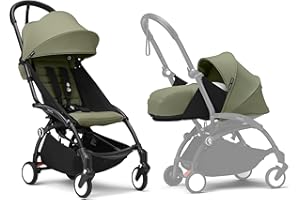Poussette Stokke YOYO3 avec pack nouveau-né et pack couleur 6+ - Comprend un cadre noir, un pack couleur YOYO 6+ (Olive) et un pack nouveau-né 0+ (Olive)