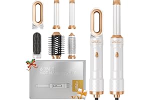 Seche Cheveux Brushing 6 en 1, UKLISS Air Styler avec Sèche Cheveux Ionique, Boucleur a Cheveux Automatique, Fer a Lisser, Thermal Brush, Brosse Ronde Chauffante, Hairstyler Cadeaux pour Femmes -Blanc