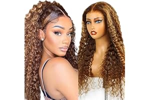 Tuheerst Curly Wave Human Hair Wig Blonde Parrucca Donna Capelli Veri Umani P427 Highlight Remy Hair 4X4 Lace Glueless Wear and Go Pre Bleached Knots with Baby Hair for Woman 20 Inch