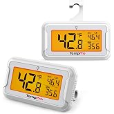 ThermoPro Geniş Arkadan Aydınlatmalı LCD Ekranlı Buzdolabı Termometre, Su Ge&ccedil;irmez Dondurucu Buzdolabı Termometre, Maksimum/D